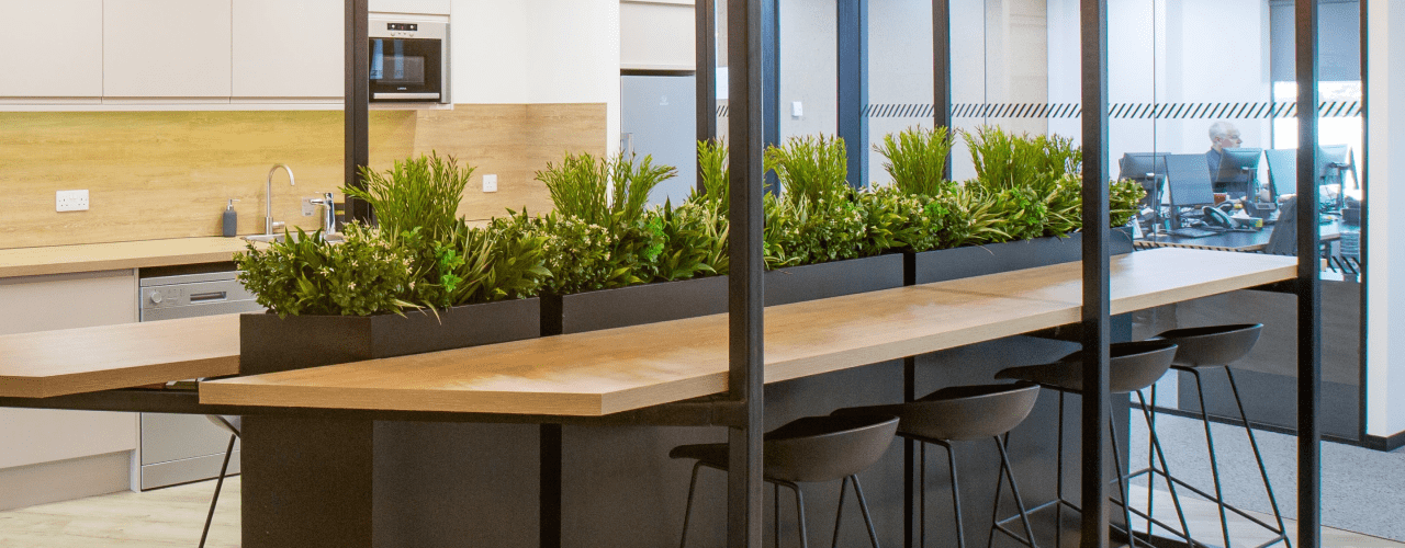 artificial living wall in office kitchen