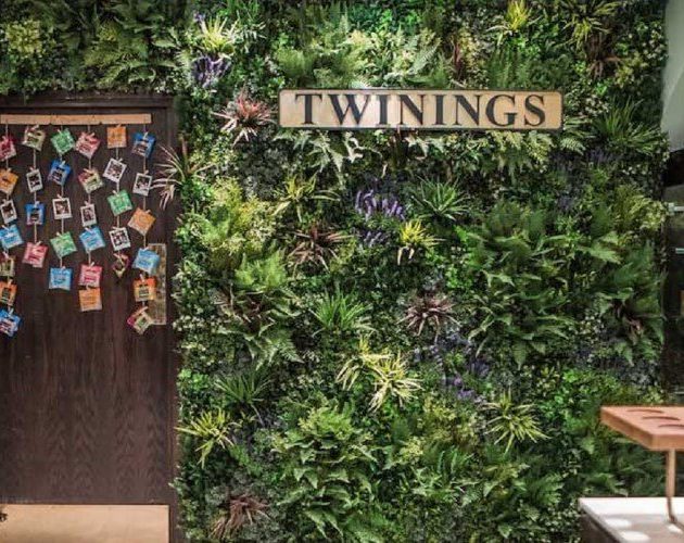 Twinings shop and an artificial living wall