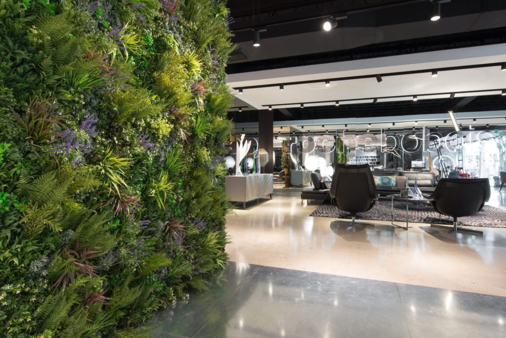 showroom design using plant wall divider