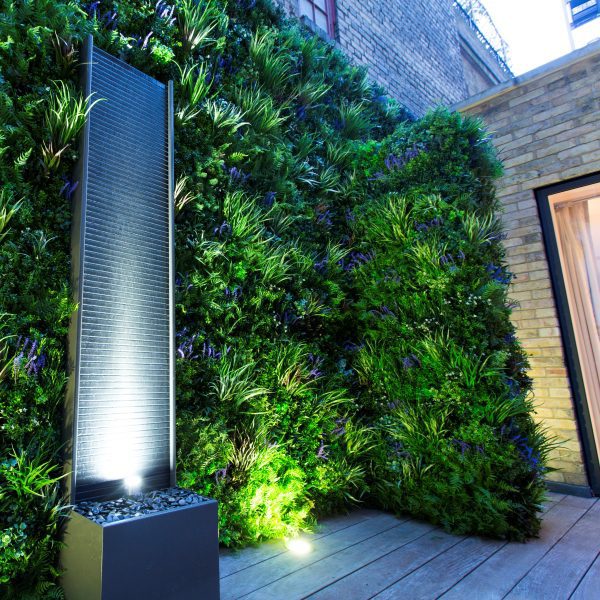 Outdoor artificial Green Wall with lavender plants