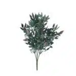 A product named Artificial Plants, Foliage & Greenery showcases a green leafy exterior with small purple buds on a central stem, elegantly displayed against a white background.