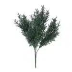 A lush sprig of green foliage resembling cedar branches rests on a white background, showcasing intricate leaf details as part of the sprawling Artificial Plants, Foliage & Greenery collection.