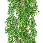 The Extendable Artificial Trailing Foliage features lush, cascading green leaves with dense layers showcasing small white flowers peeking through, enhancing its rich texture in a vertical arrangement.
