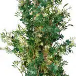 A close-up of Extendable Artificial Trailing Foliage showcases abundant leaves and tiny white flowers against a plain white background, featuring a dense mix of light and dark green hues that beautifully mimic nature.
