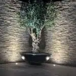 A realistic 6ft artificial olive tree installed in a garden