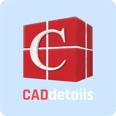 A red 3D cube with a white C is surrounded by white lines forming connected rectangles, resembling Modular Green Wall Partitions. Below, CADdetails is displayed in red and white on a blue background.