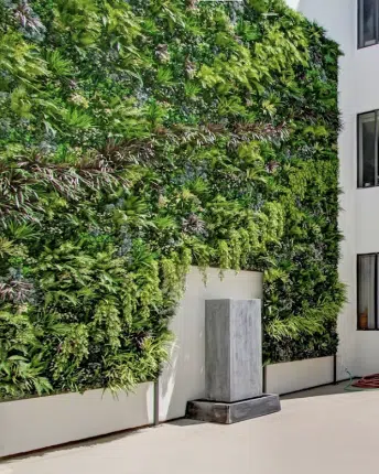 a custom green wall installation featuring a bespoke foliage design