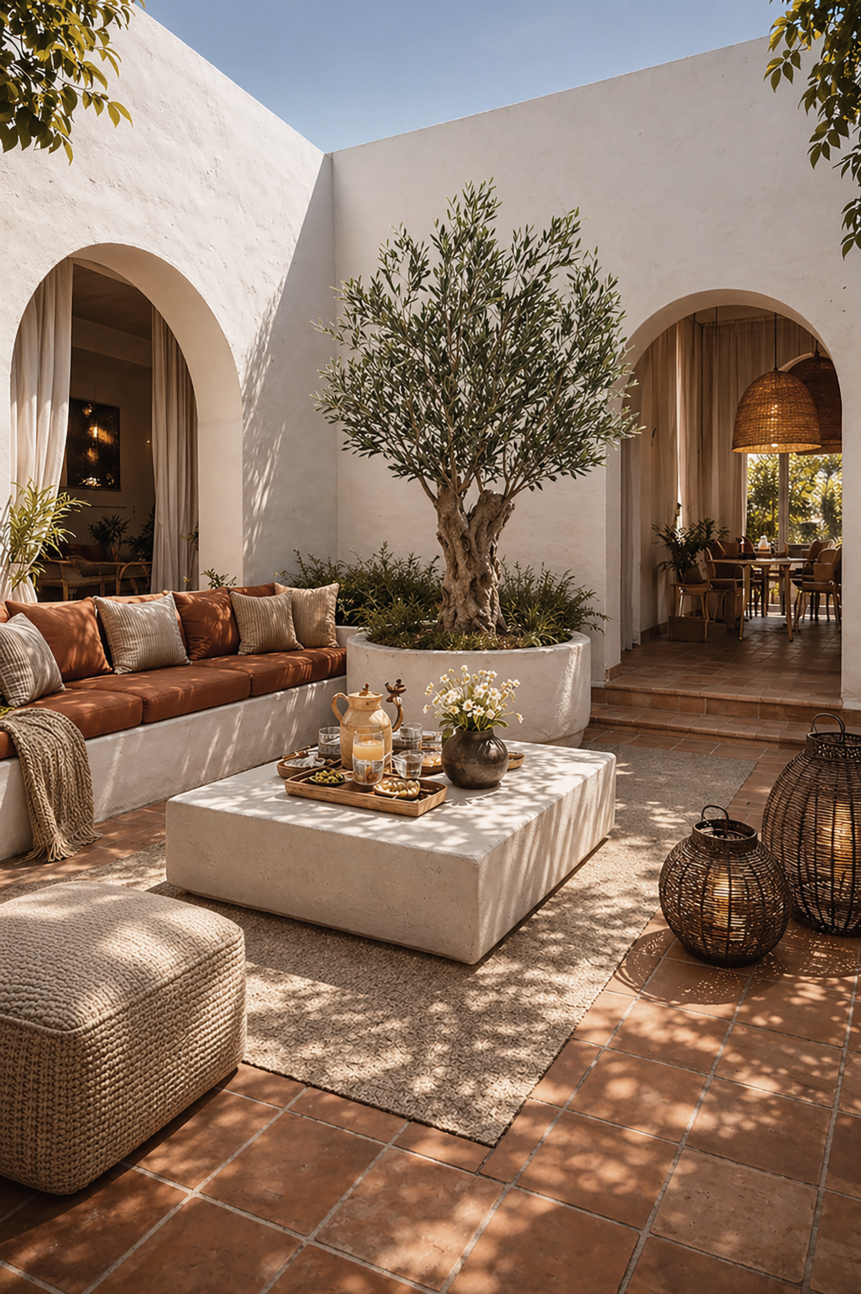an outdoor artificial olive tree